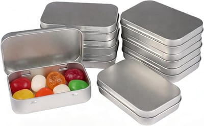 Set van 8 Kleine Metalen Dozen met Deksel, 9.5×6×2cm, Lege Hinge Dozen voor Snoep, Sleutels en Sieraden