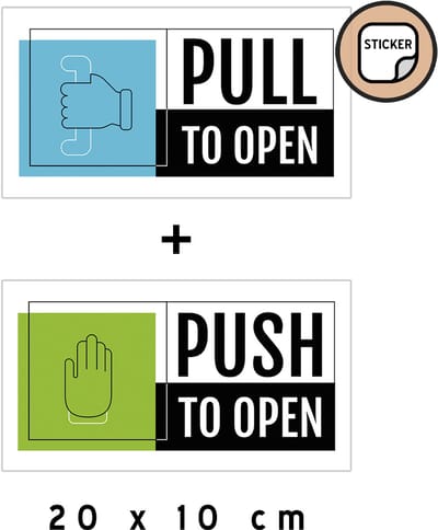 Deursticker set | "Push to open"/ "Pull to open" | 20 x 10 cm | Wit | Engels | Deur openen | Duwen | Trekken | Zelfklever | Sticker | Stickers | 1 + 1 stuk