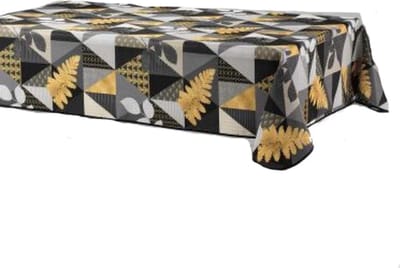 Tafelkleed Rechthoek Blad– Anti-vlek en Anti-kreuk – Zwart/Geel  150x240 cm
