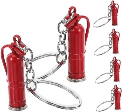 Brandweer Sleutelhangers - Decoratieve Hangers - Tas Decoratie - Uniek Brandblusser Ontwerp - 6 Stuks - Zilver