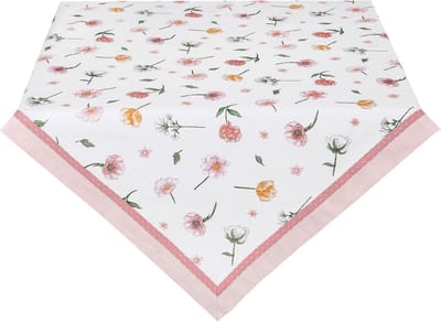 Tafelkleed | 150*150 cm | Wit | 100% Katoen | Bloem | Clayre & Eef | ASD15
