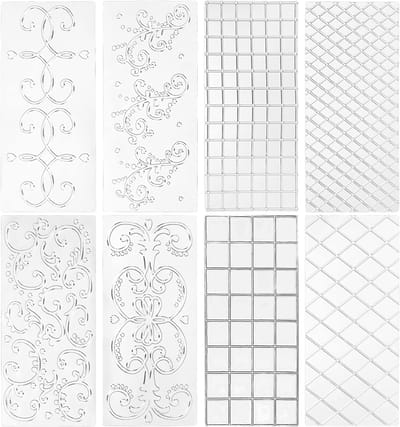 Dailygoods- Reliëfmat Herbruikbaar - Fondant Decoratie Set - Taartversiering - Structuurmat - Transparant Ontwerp - 30,5 x 16 cm - 8 Stuks - Taartdecoratie
