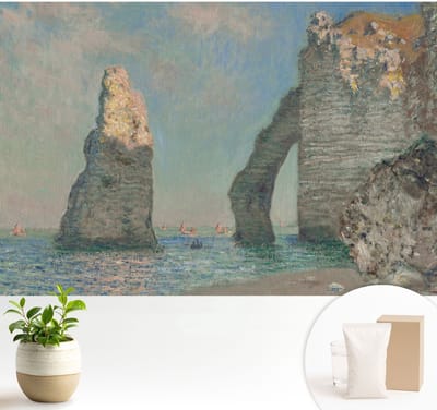 Wallfluent Behang - Rotsachtig landschap Muurbehang - 104x70 cm - Blauw Behang - Voor liefhebbers van moderne kunst - Behang Voor de woonkamer, voor het kantoor, voor de hal - Wanddecoratie Landschappen