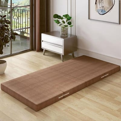 Opvouwbare gastmatras - Reismatras camping - Logeren slapen - Met hoofdeinde kussen - 200 x 60 cm - Bruin