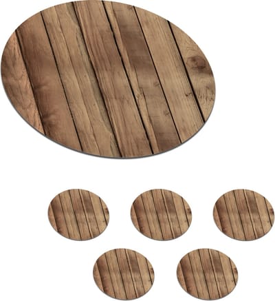Onderzetters voor glazen - Rond - Hout - Brocante - Patronen - 10x10 cm - Glasonderzetters - 6 stuks