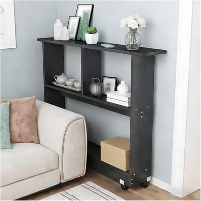 Smalle bijzettafel - Banktafel met wielen - Extra opbergruimte - Aanpasbare afmetingen - 30kg draagvermogen - Zwart