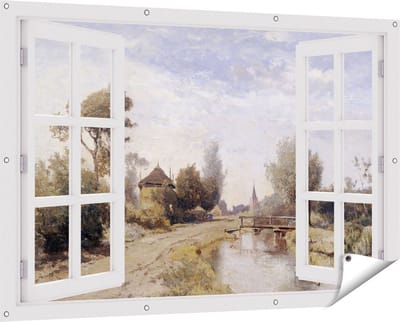 Gards Tuinposter Doorkijk Landschap bij Kortenhoef - Paul Joseph Constantin Gabriël - 150x100 cm - Tuindoek - Tuindecoratie - Wanddecoratie buiten - Tuinschilderij