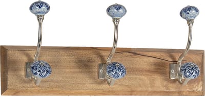 Clayre & Eef Wandkapstok 44x10x17 cm Bruin Blauw Hout