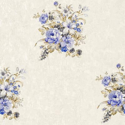 Bloemen behang Profhome 372252-GU vliesbehang licht gestructureerd met bloemen patroon mat blauw crèmewit bruin 5,33 m2