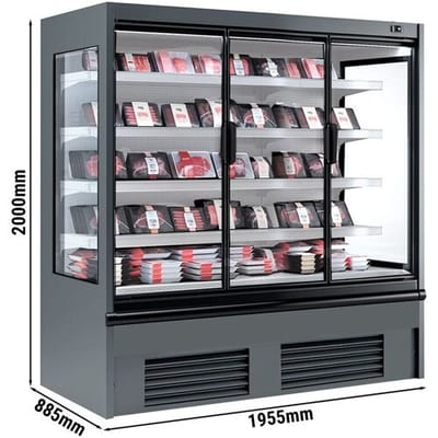 GGM Gastro Wandkühlregal - 1955mm - 827 Liter - mit 3 doppelt verglasten Flügeltüren & 4 Ablagen Grijs