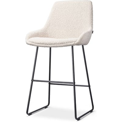 Nolon Nino-Isa Barkruk Bouclé Beige - Zwart Onderstel - 65 cm - Stof - Kookeiland - Barkruk met Rugleuning - Design - Comfortabel