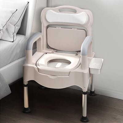 Commode toiletstoel - Nachtkastje stoel - Hulp bij mobiliteit - Ultrabrede zitting - Ondersteunt 660 kg - Grijs