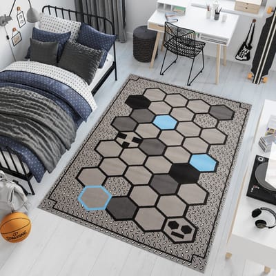 Tapiso Patras Vloerkleed Grijs Blauw Zwart Jeugdkamer Kinderkamer Kleed Tapijt Maat- 80x150