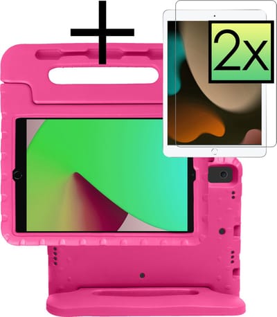 Hoes - Geschikt voor Apple iPad 7 (2019) - 10.2 inch - 7e Generatie - Met 2x Screenprotector - Kinderhoes Shockproof Bumper - Kidsproof Case - Tablet Hoesje - Kinder Cover - Roze