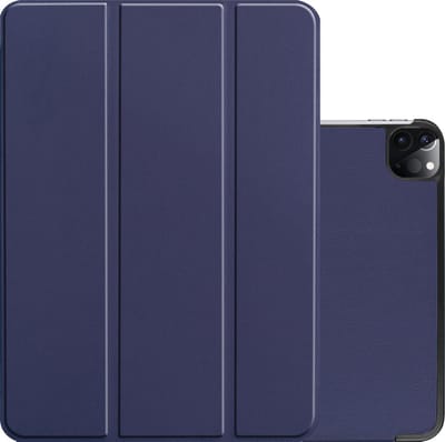 Hoes - Geschikt voor Apple iPad Pro (2021) - 12.9 inch - Dun & Stevig - Trifold Bookcase - Hard Cover - Hardcover Book Case - Tablet Hoesje - Donkerblauw