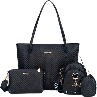 Bovista Handtas Dames - Schoudertas - School - Shopper - Schooltas - Werktas - 4-Delige Set - Zwart
