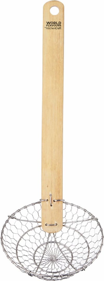 KitchenCraft World of Flavours Chinees Fondue Netje met Bamboehouten Handvat - 33 Centimeter