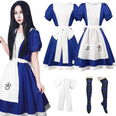 Maid Kostuum voor Vrouwen, Blauwe en Witte Cosplay Outfit, Perfect voor Halloween en Carnavalsfeesten, Klassiek Alice Thema Kostuum