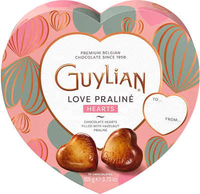 Guylian chocolade Love Praliné Hearts in hartdoos - chocolade hartjes pralines met hazelnootvulling - valentijnscadeau - 105g