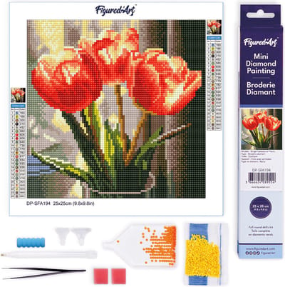 Figured'Art Mini Diamond Painting set Volwassenen 25x25 cm Perzikkleurige Tulpen - 5D DIY Art full drill ronde diamant - Opgerold canvas