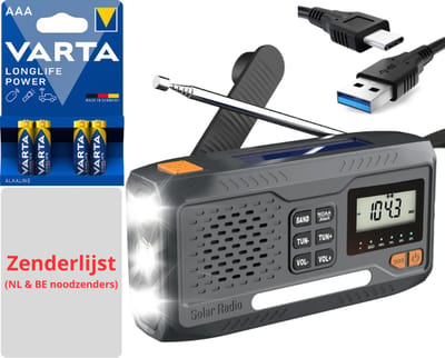 Behave Noodradio - Noodfrequentie Gids - Incl. Batterijen - USB-C Oplader - Zonnepaneel - Opwindbaar - Powerbank - Zaklamp - SOS Alarm