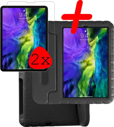 Hoesje Geschikt voor Apple iPad Pro (2022) - 11 inch - 4e generatie - Met 2x Screenprotector - Kinderhoes Shockproof Bumper - Kidsproof Case - Tablet Hoes - Kinder Hoes Cover - Zwart