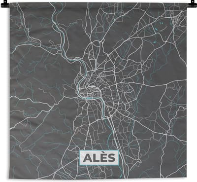 Wandkleed - Wanddoek - Alès - Frankrijk - Stadskaart - Kaart - Plattegrond - 180x180 cm - Wandtapijt