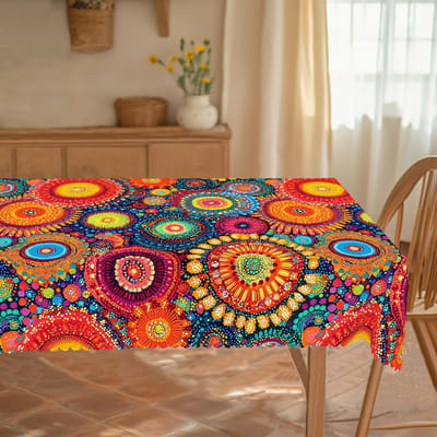 1 st Boheemse Stippen Tafelkleed - Rechthoekige & Ronde Vormen Levendig Meerkleurig Hippie Design, Duurzaam Polyester voor Keuken 145X200CM