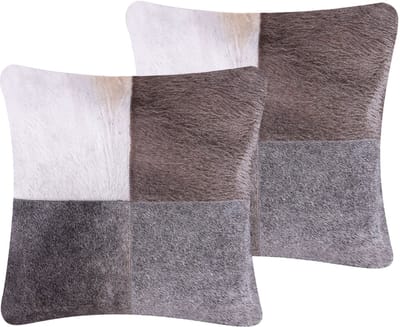NELLAD - Sierkussen set van 2 - Lichtgrijs - 45 x 45 cm - Leer