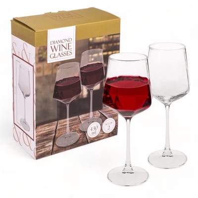 Set wijnglazen diamantvorm, 2 stuks, 430 ml inhoud