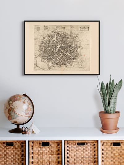 Poster In Zwarte Lijst - Historische Oude Kaart Mechelen - Stadsplattegrond 1652 - 50x70 cm