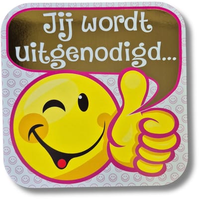 Cards & Crafts Smiley Uitnodigingen Kinderfeestje - 10 Uitnodigingskaarten met Enveloppen - 300 g/m² - 15,5 x 15,5 cm