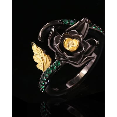 Sieraden in Italiaanse stijl Natuurlijke peridoot Mode Bloemen Verstelbare ring Sieraden No. 10 black
