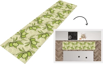Keukenloper - Loper keuken - Olijf - Bladeren - Vegan - Design - Vintage - 200x50 cm - Keukenloper vinyl