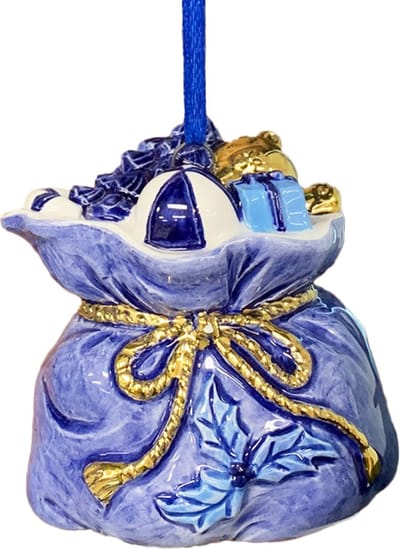 Kerstboom hanger cadeauzak Delftsblauw met gouden accenten