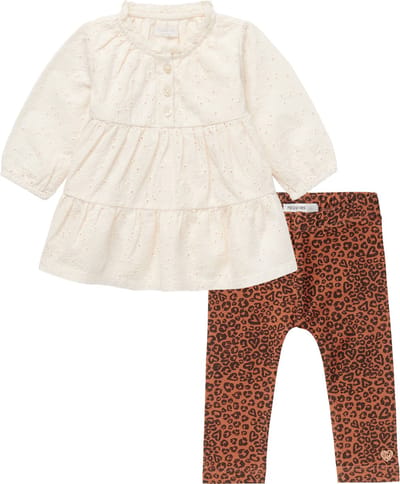 Noppies - Kledingset - 2delig - Meisjes - Jurk Leawood Butter Cream - Legging Sezela Rust panterprint - Maat 56