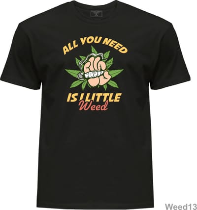 Weed Marijuana T-shirt Cotton All you need is a little weed funny logo design t-shirt High Quality Black t-shirt