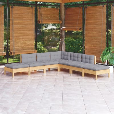 vidaXL - 7-delige - Loungeset - met - grijze - kussens - grenenhout