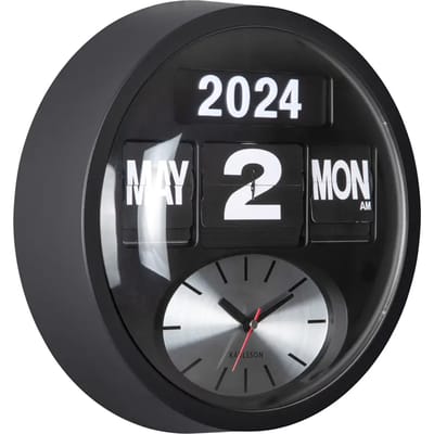 Karlsson Wandklok Round Flip - Mat zwart - 11x32.6x32.6cm - Wandklok Scandinavisch