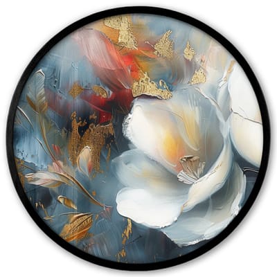 Poster in lijst Rond - Fotolijst 40x40 cm - Posters - Bloemen - Wit - Goud - Kunst - Abstract - Ronde posterlijst zwart - Decoratie - Wanddecoratie woonkamer - Muurdecoratie slaapkamer