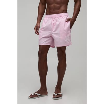 Ontspannen Katoenen Short In Boxerstijl Met Borduursel | Pink | Size XS