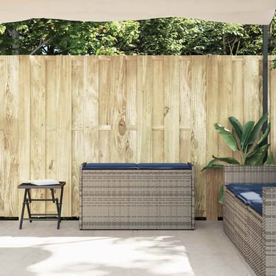 vidaXL - Opbergbank - met - kussen - voor - buiten - 100 - cm - poly - rattan - grijs