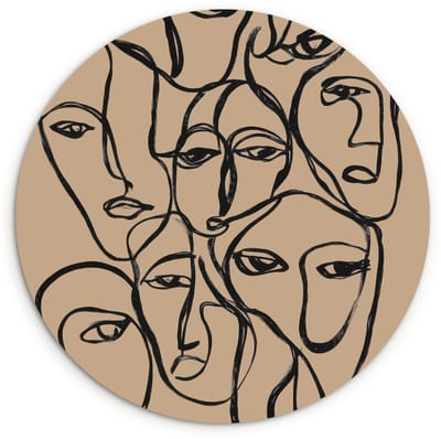 WallCircle® Wandcirkel 120x120 cm - Muurcirkel Gezichtenzee - Lijntekening - Abstract - Muurdecoratie woonkamer - Wanddecoratie slaapkamer - Kamer decoratie accessoires - Ronde schilderijen XXL