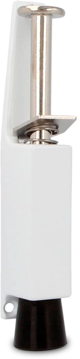 - Rubberen voetstopper Mod.11 om deuren open te houden - Zamak verticale stop - Anti-slam - Afmetingen: 165 x 30 mm - Slag: 45 mm - Wit