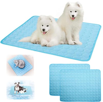 VHV - Koelmat hond - Koelmat kat - Zelfkoelende mat - Ijszijde mat - Wasbaar - Ademend - Voor de zomer - Binnen en buiten - 3PCS - 50*40cm - Blauw
