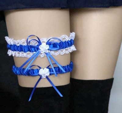 Kousenband - Bruiloft lingerie - Vrjigezellenfeest - Elastisch - Kant - Set van 2 stuks - Blauw - Jonyx