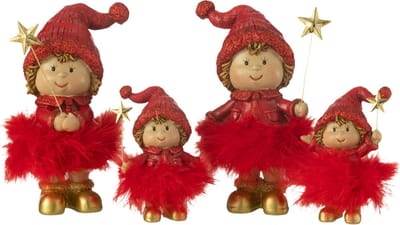J-Line figuur Kind muts + ster bont - polyresin - rood/goud - large - 2 stuks