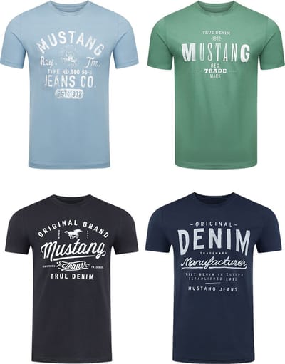 Mustang Heren T-Shirt 4-pack Mustang heren-T-shirt regular fit Veelkleurig 5XL Ronde Hals Volwassenen Opdruk Print Shirts