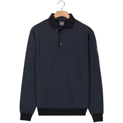 Baileys Trui 2-Tone Jacquard Sweat Polo Collar Placket Buttons Navy / male