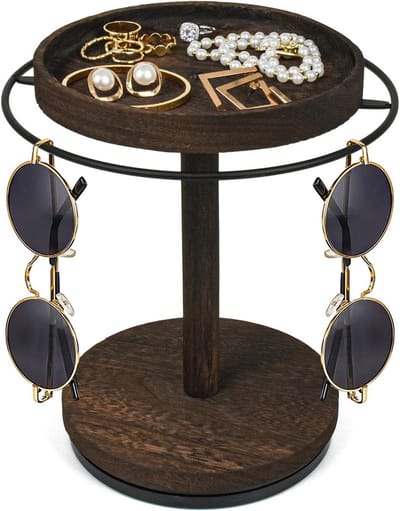 Draaibare Zonnebrillenorganizer met Houten Dienblad voor Meerdere Brillen